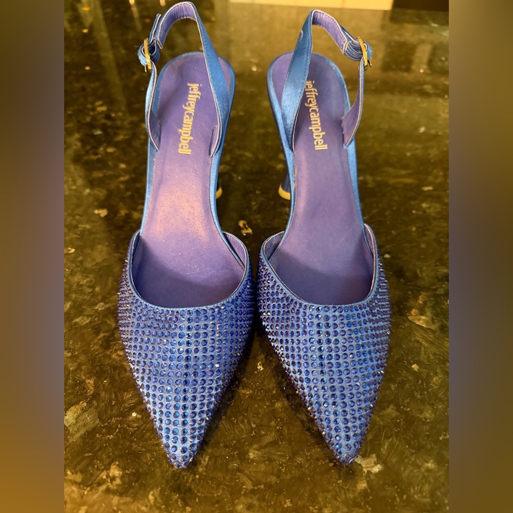 Jeffrey Campbell Sapphire Blue Rhinestone Slingback Heels 6.5